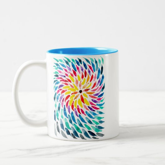 Spirale Regenbogenfarbe abstrakt Zweifarbige Tasse (Links)