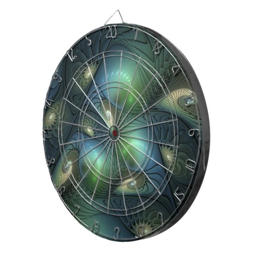 Spiralen Aquamarin Beige Grün Abstraktes Fraktal K Dartscheibe (Vorderseite rechts)