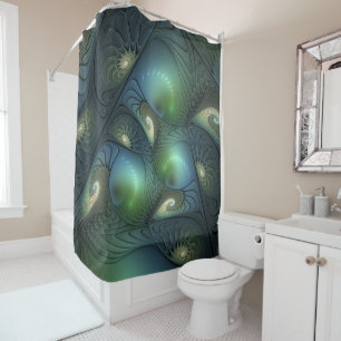 Spiralen Aquamarin Beige Grün Abstraktes Fraktal K Duschvorhang
