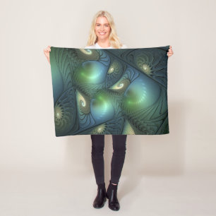 Spiralen Aquamarin Beige Grün Abstraktes Fraktal K Fleecedecke