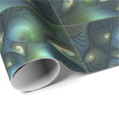 Spiralen Aquamarin Beige Grün Abstraktes Fraktal K Geschenkpapier (Rolleneckpunkt)