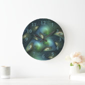 Spiralen Aquamarin Beige Grün Abstraktes Fraktal K Große Wanduhr (Zuhause)