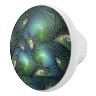 Spiralen Aquamarin Beige Grün Abstraktes Fraktal K Keramikknauf