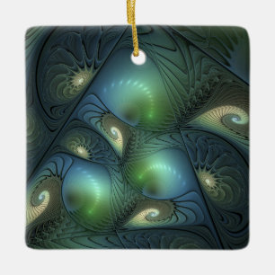 Spiralen Aquamarin Beige Grün Abstraktes Fraktal K Keramikornament