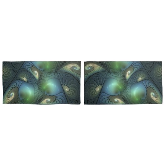 Spiralen Aquamarin Beige Grün Abstraktes Fraktal K Kissenbezug (Vorderseite-Set)