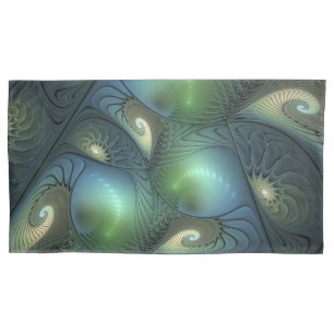 Spiralen Aquamarin Beige Grün Abstraktes Fraktal K Kissenbezug