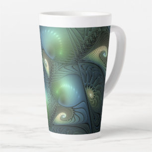 Spiralen Aquamarin Beige Grün Abstraktes Fraktal K Milchtasse