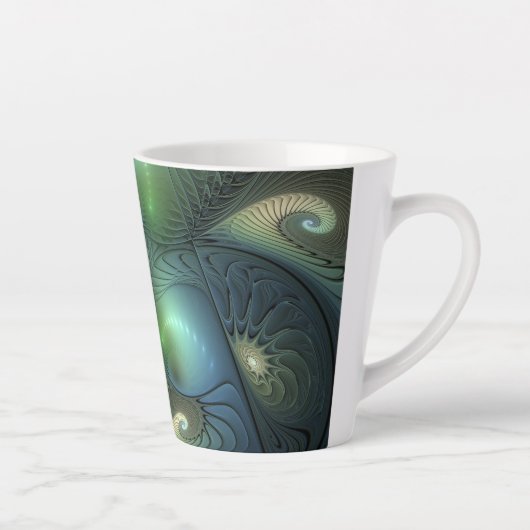 Spiralen Aquamarin Beige Grün Abstraktes Fraktal K Milchtasse (Rechts)