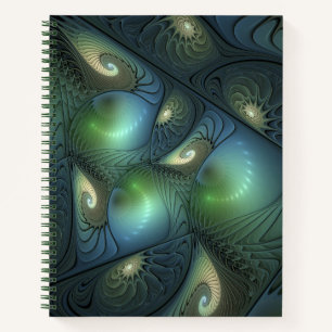 Spiralen Aquamarin Beige Grün Abstraktes Fraktal K Notizblock
