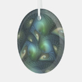 Spiralen Aquamarin Beige Grün Abstraktes Fraktal K Ornament Aus Glas (Vorderseite links)