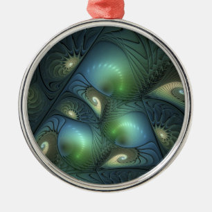 Spiralen Aquamarin Beige Grün Abstraktes Fraktal K Ornament Aus Metall