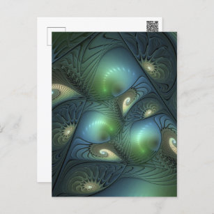 Spiralen Aquamarin Beige Grün Abstraktes Fraktal K Postkarte
