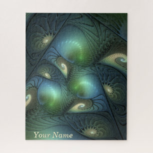 Spiralen Aquamarin Beige Grün Abstraktes Fraktal K Puzzle