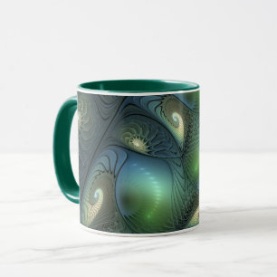 Spiralen Aquamarin Beige Grün Abstraktes Fraktal K Tasse