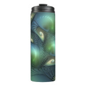 Spiralen Aquamarin Beige Grün Abstraktes Fraktal K Thermosbecher (Vorderseite)