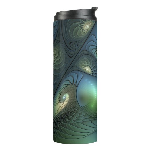 Spiralen Aquamarin Beige Grün Abstraktes Fraktal K Thermosbecher (Nach links gedreht)