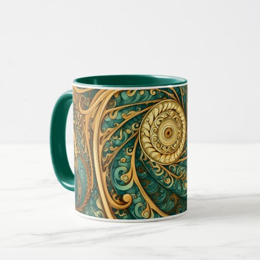 Spiralen in Grün und Gold Tasse (Vorderseite Links)