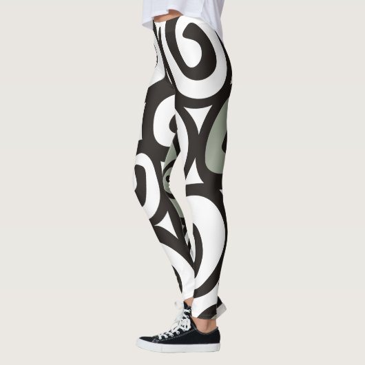Spiralen-Muster-Schwarzes u. Weiß + Ihr backgr. Leggings (Links)