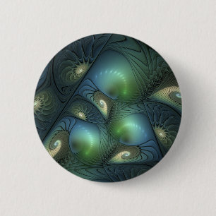 Spiralen Türkis Beige Grüne Abstrakte Fraktal Kuns Button