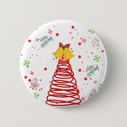 Spiraler Weihnachtsbaum und Glocken Design Button (Vorderseite)