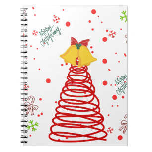 Spiraler Weihnachtsbaum und Glocken Design Notizblock