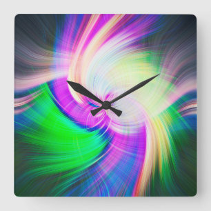 SPIRALFLUO - Psychedelisch-farbiges modernes Frakt Quadratische Wanduhr
