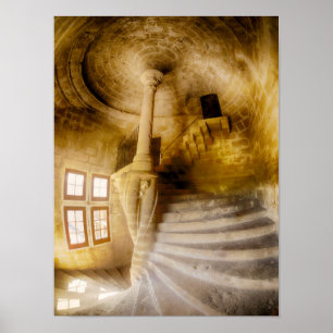 Spiralförige Schloss-Treppe, Frankreich Poster