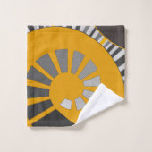 Spiralform, abstrakt, Polka-Punkte, grau, gelb Badhandtuch Set (Waschlappen)