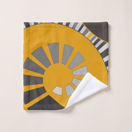 Spiralform, abstrakt, Polka-Punkte, grau, gelb Badhandtuch Set (Waschlappen)