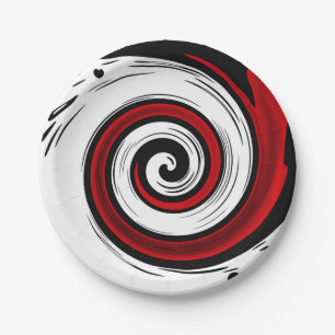 Spiralförmige flüssige Kreise Moderne Schwarz-We Pappteller