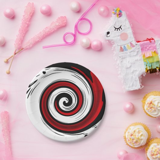 Spiralförmige flüssige Zirkulation moderne schwarz Pappteller (Party)