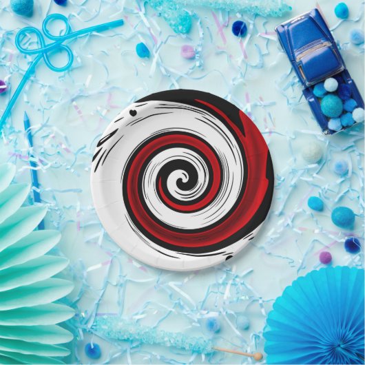 Spiralförmige flüssige Zirkulation moderne schwarz Pappteller (Party)