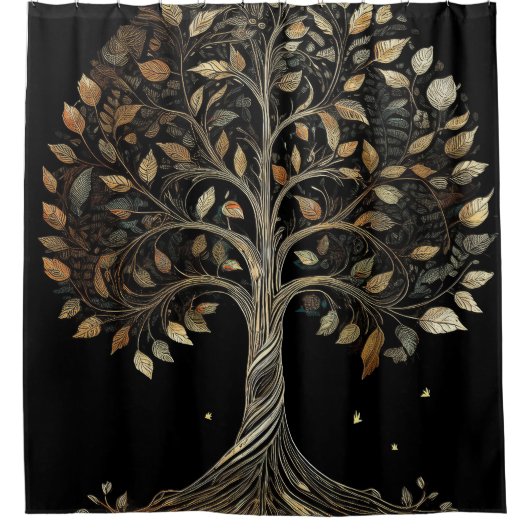 Spiraling Golden Fibonacci Tree Duschvorhang (Vorderseite)