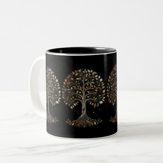 Spiraling Golden Fibonacci Tree Zweifarbige Tasse (Vorderseite Links)