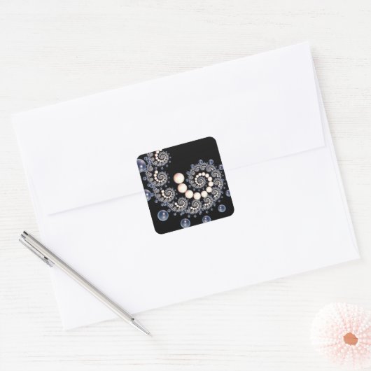 Spiralklecker für Elfenbein und Blaupearl Quadratischer Aufkleber (Umschlag)