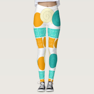 Spiralkreisfloral Quadrat Orange Minze Leggings