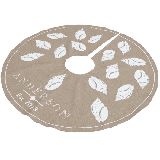 Spiralküste Seashell & Imitate Burlap | Benutzerde Polyester Weihnachtsbaumdecke (Schrägansicht)