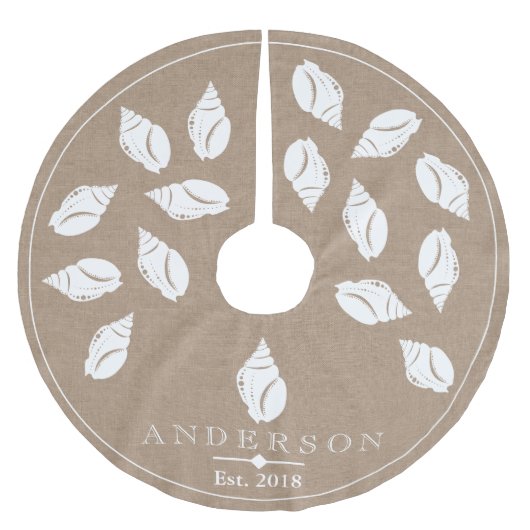 Spiralküste Seashell & Imitate Burlap | Benutzerde Polyester Weihnachtsbaumdecke (Vorderseite)