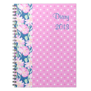 Spiralpapier oder -blatt, Rosa Rosen, Polka Dots Notizblock