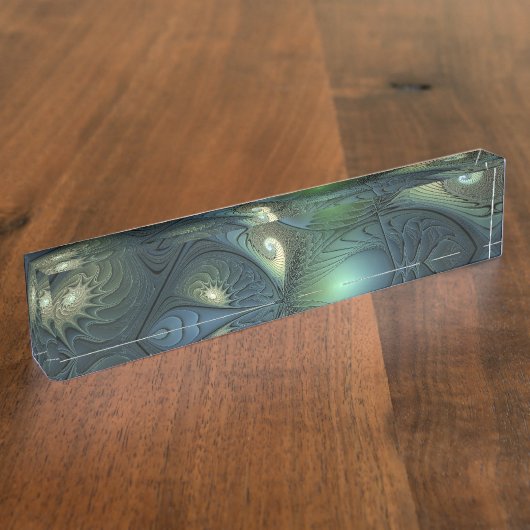 Spirals Beige Grün Türkis Abstraktes Fraktal Kunst Namensplakette (Seite)