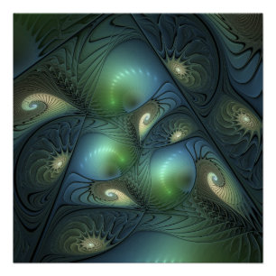 Spirals Beige Grün Türkis Abstraktes Fraktal Kunst Poster