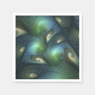 Spirals Beige Grün Türkis Abstraktes Fraktal Kunst Serviette