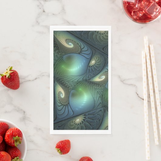 Spirals Beige Grün Türkis Abstraktes Fraktal Kunst Serviette (Beispiel)