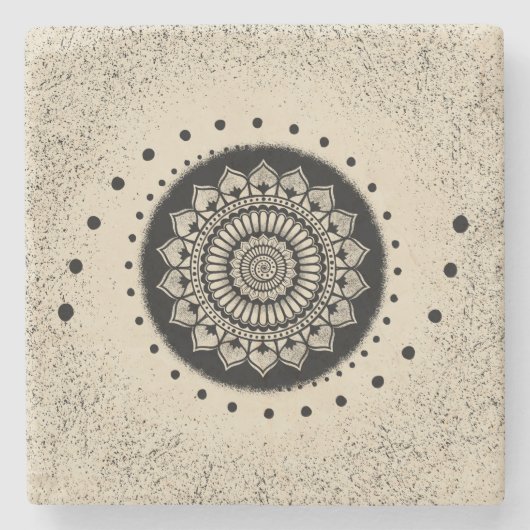 Spirals Dots and Blume Black Henna Mandala Steinuntersetzer (Vorderseite)