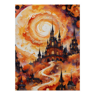Spiralschloss Spooky - Halloween Orange Poster