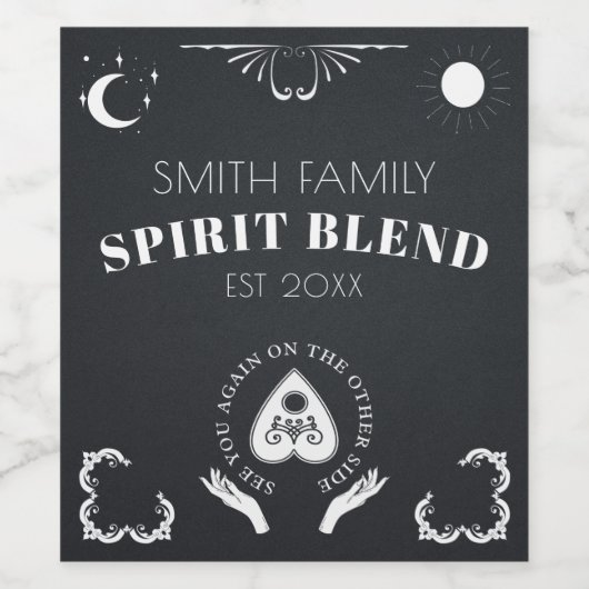 Spirit Board Celestial Black & White Halloween Weinetikett (Einzelnes Label)