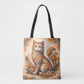 Spirit Cat, Boho Patchwork Rustic Folk Art Tasche (Vorderseite)