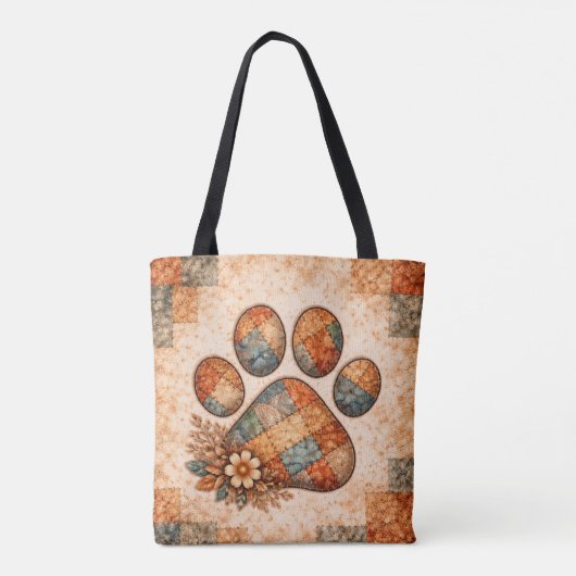 Spirit Cat, Boho Patchwork Rustic Folk Art Tasche (Rückseite)