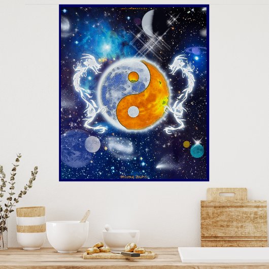 Spirit Dragons Yin-Yang Deep Space Fantasy Art Poster (Küche)