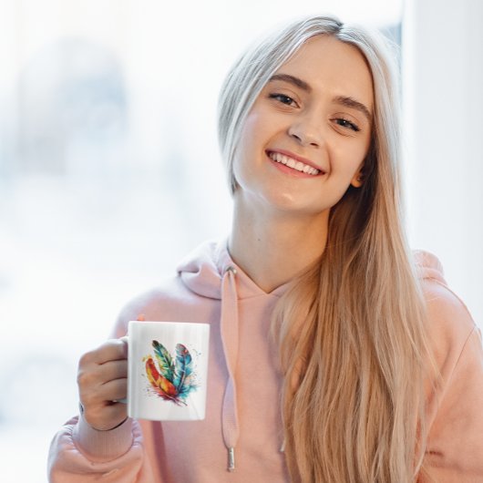 Spirit Feathers: Vibrannende Wasserfarben Kunst Kaffeetasse